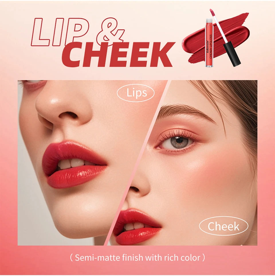 Lipgloss Cream Texture Lipstick Semi-Matte Long Lasting Do Not Fade 8 Colors Experience Richly-Pigmented Shades Peach Makeup