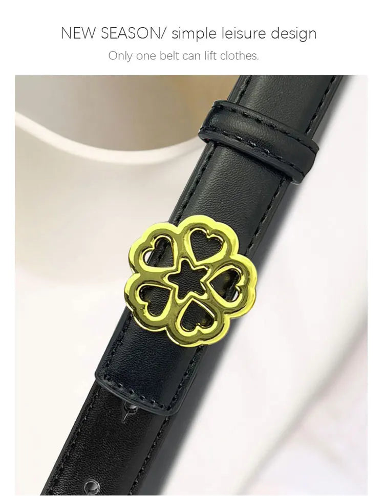 Women's Belt Versatile Retro Bronze Buckle Cowhide Thin Belt2.3Simple and Elegant Decorative Dress Suit Apparel Accessories