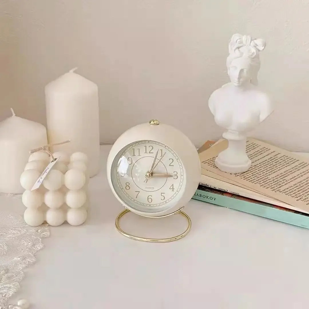 Light Alarm Clock with Night Light Silent for Bedroom Decoration Small Quartz Circular Morning Clocks Office Table Desk Children