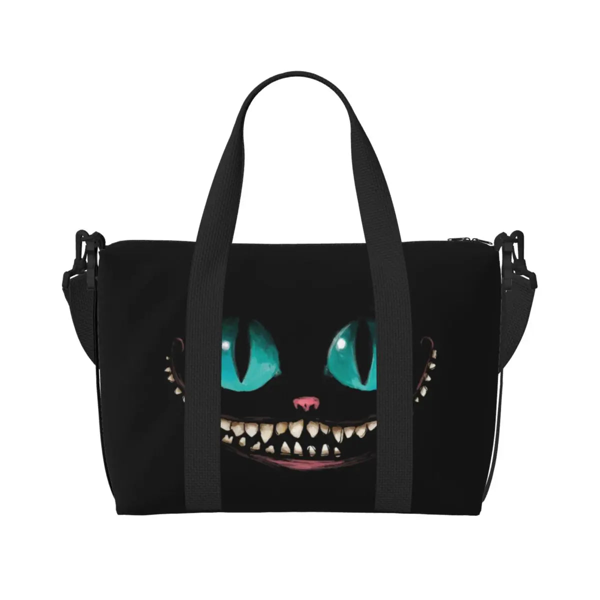 Custom Cheshire Cat Beach Tote Bag for Women We're All Mad Here Cat Big Compartment Gym Beach Travel Bags