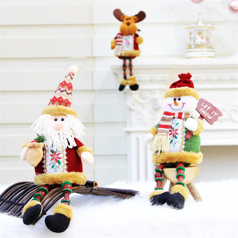 BOUSSACCN Sitzende Weihnachtsfigur - Größe 25 cm, Stoff, Holzperlen