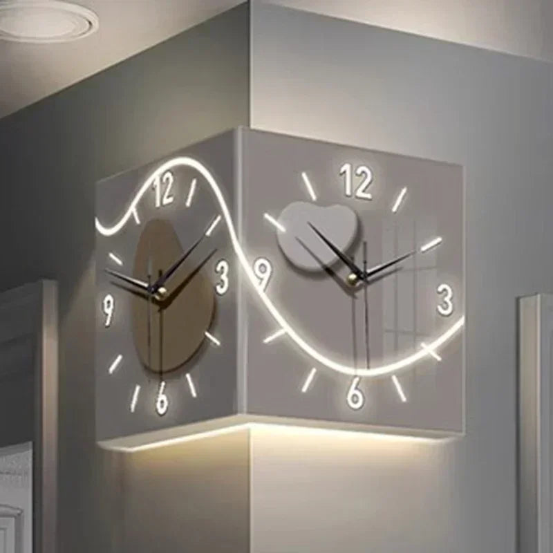 LED-Wanduhr 2025: Double-sided Creative Living Room Modern Art LED Light Corner Clocks Hanging Collection