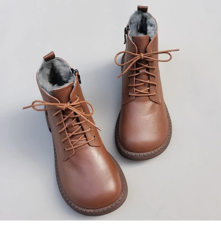 Ghete la gleznă Careaymade, piele naturală, variantă lată - mărime mare, înălțime toc 3-5 cm, căptușeală din lână