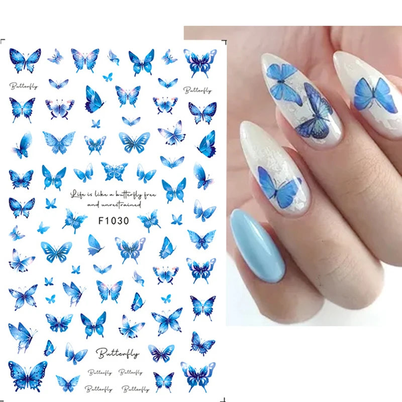 New Spring Fresh Flowers Butterfly 3D Nail Stickers Colorful Laser Butterflies Geometric Pattern Stickers Nail Decoration 1PCS