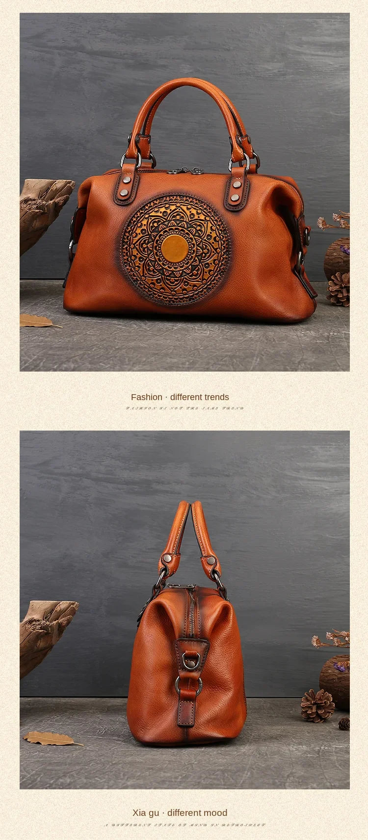 women genuine leather tote bag classic cowhide shoulder handbag with zipper