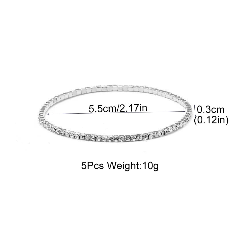 Mode 5er Set Strassarmbänder Elastisch - 5 Stück Bunt