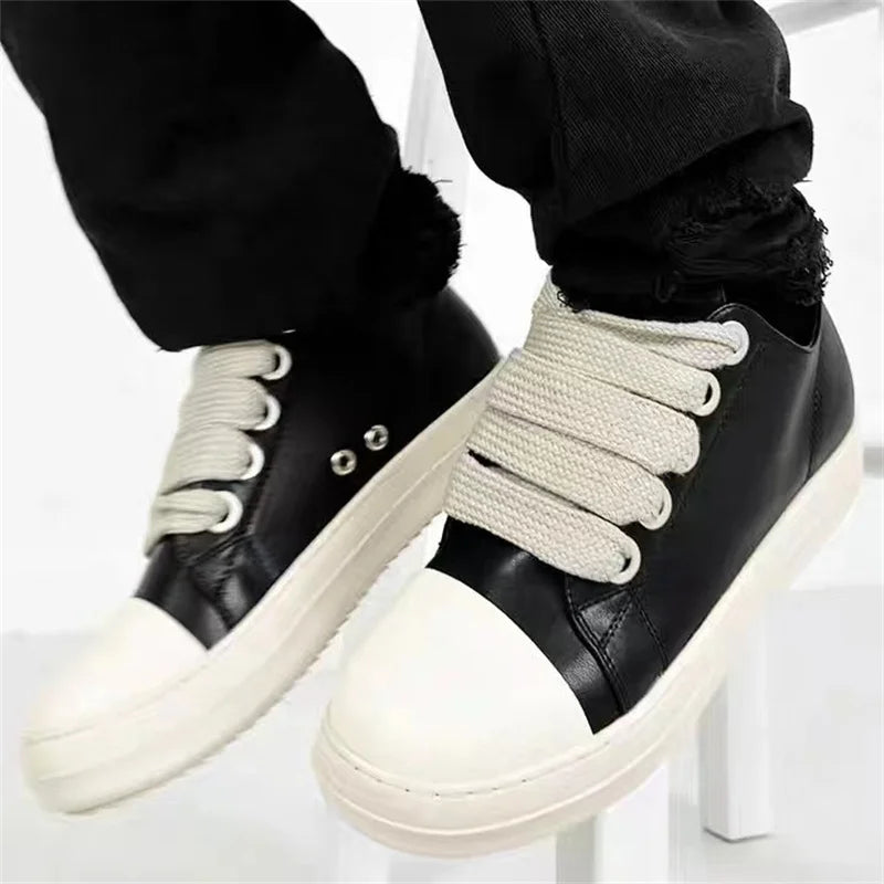 Men's Women Platform Sneakers Black Leather Zipper Lace Up Casual Shoes Thick Bottom Sneakers Large Size Chaussure Femme 2025