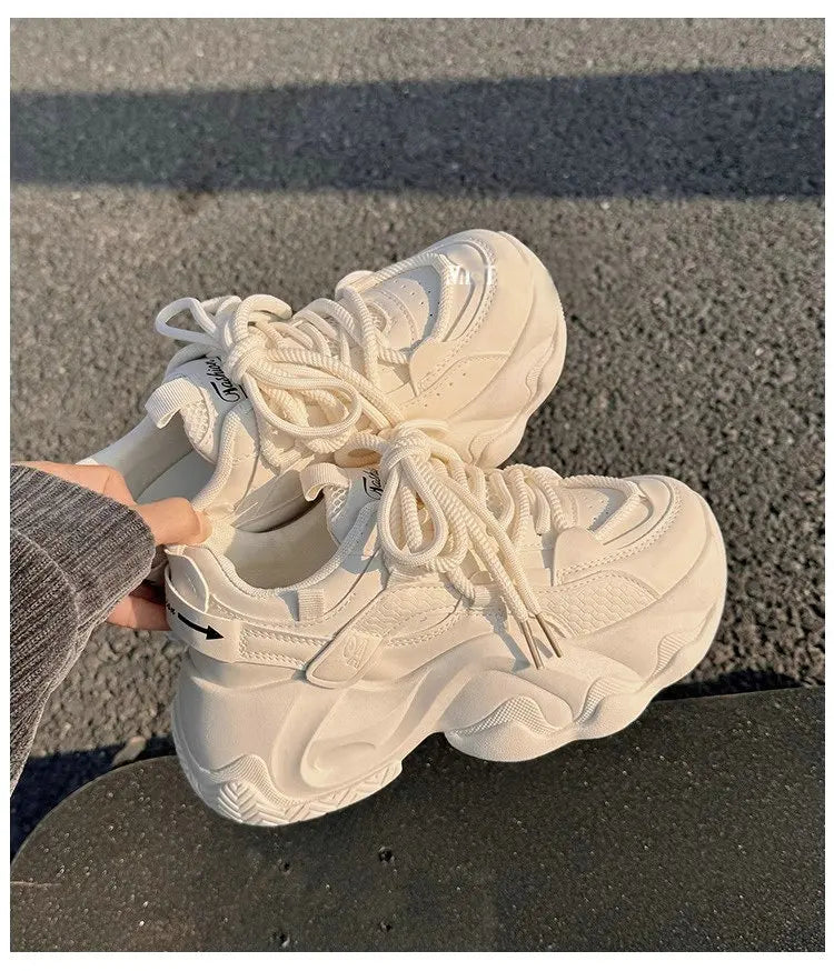 YSHUNIJ Plateau Sneaker Damen - Weiß 3cm Absatz Passt