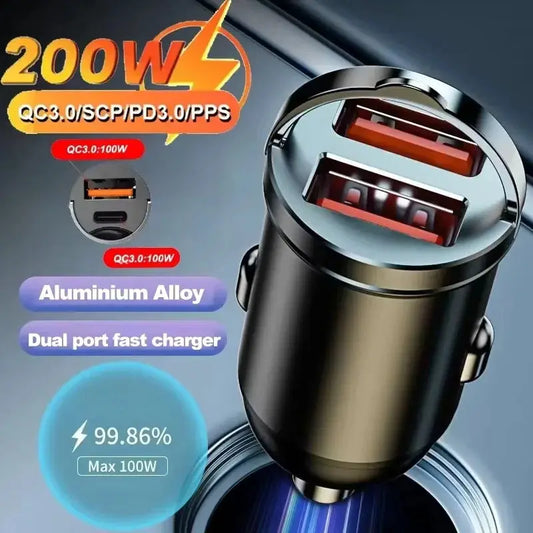 USB-Autoladegerät 200 W Schnellladung Typ C Autotelefon-Ladegerät-Adapter für iPhone Samsung Xiaomi Huawei USB C Schnellladegerät im Auto by Golden Bridge Store