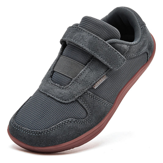 HOBIBEAR Kinder Weite Zehen Barfuß Schuhe - Klein/Groß/Kind Klettverschluss Minimalistische Sneaker - Kunstleder Mesh Leichtgewicht Schuhe