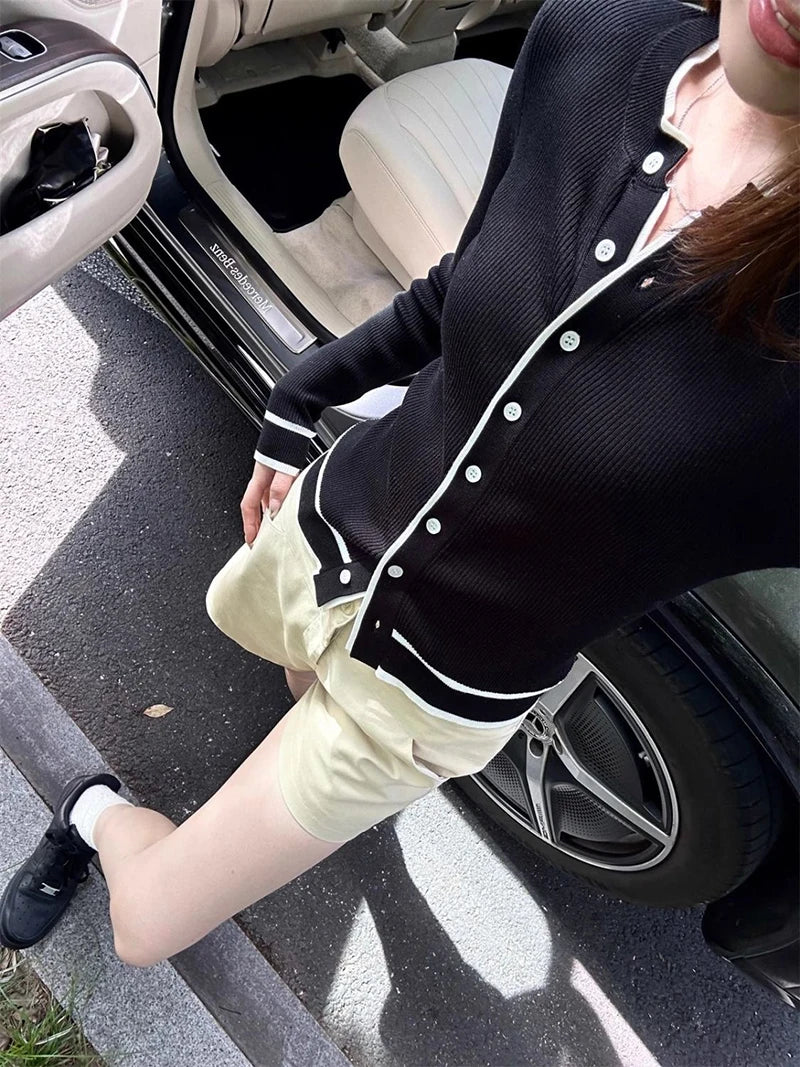 ZOKICN Patchwork Strickcardigan - Slim Langarm Weiß Größe M, Gewicht 120–220 g/m²