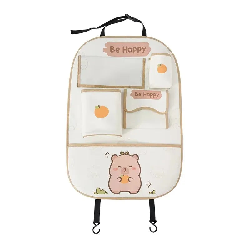 Car seat back storage bag Hanging bag Car seat back anti-kick mat multi-functional cute in-car storage bag