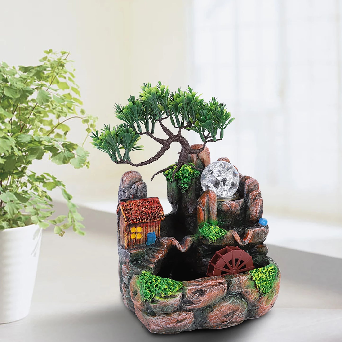 Desktop Fountain Simulation Resin Desktop Fountain Rockery Decor Atomizing Home Ornament Decoration Home Ornament Table Ornament