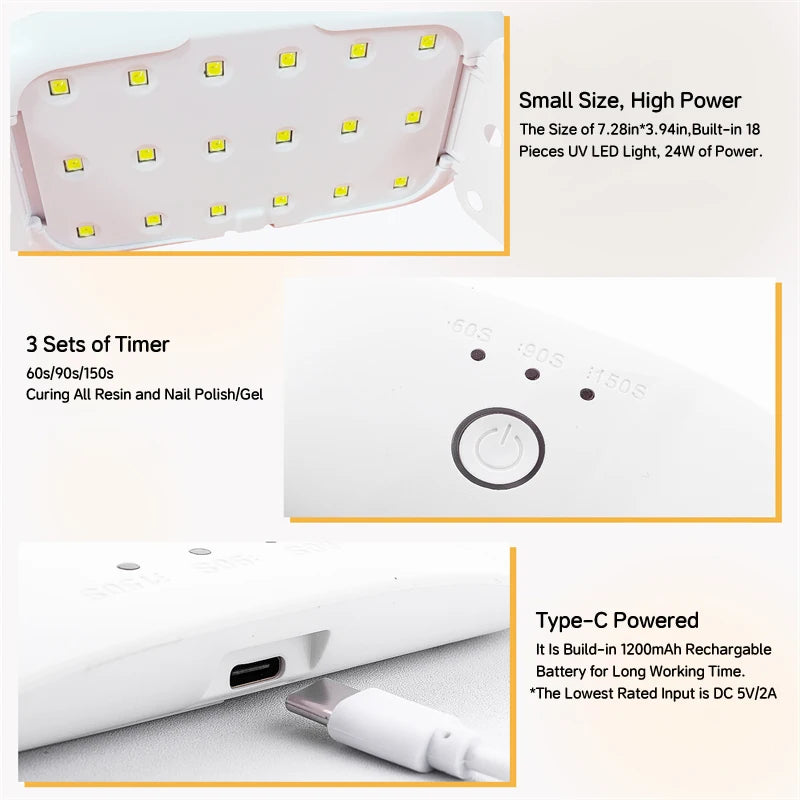 M18 Mini UV LED Nageltrockner - 24W Akku 5V 18LED Portabel