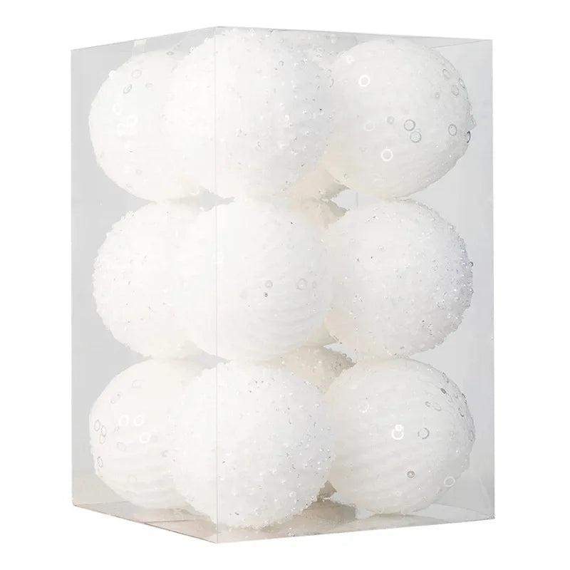 Choice Weihnachtskugeln Glitzer - 12 Stück, 8 cm, Weiß Rot, Deko