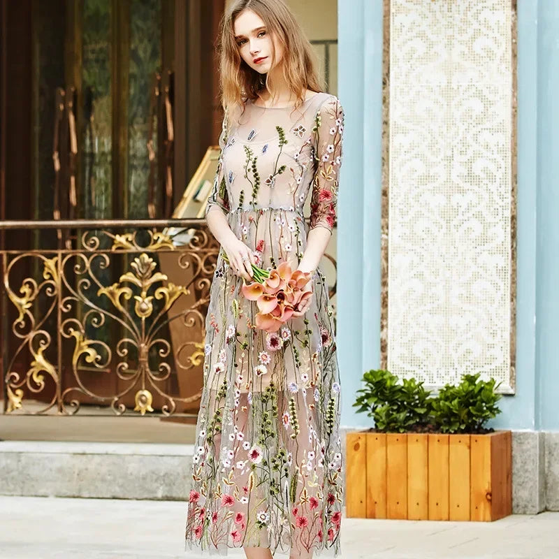 Damen Partykleid 2025 - Elegant Party Dress Bohemian Summer Seaside Resort Beach Long Skirt