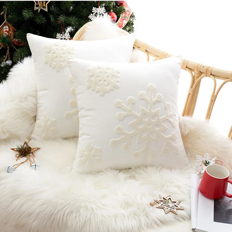 Christmas Style Big Snowflake Throw Pillow Case 45x45cm Canves Wool Embroidery Cushion Cover For Noel Party Home Decoration