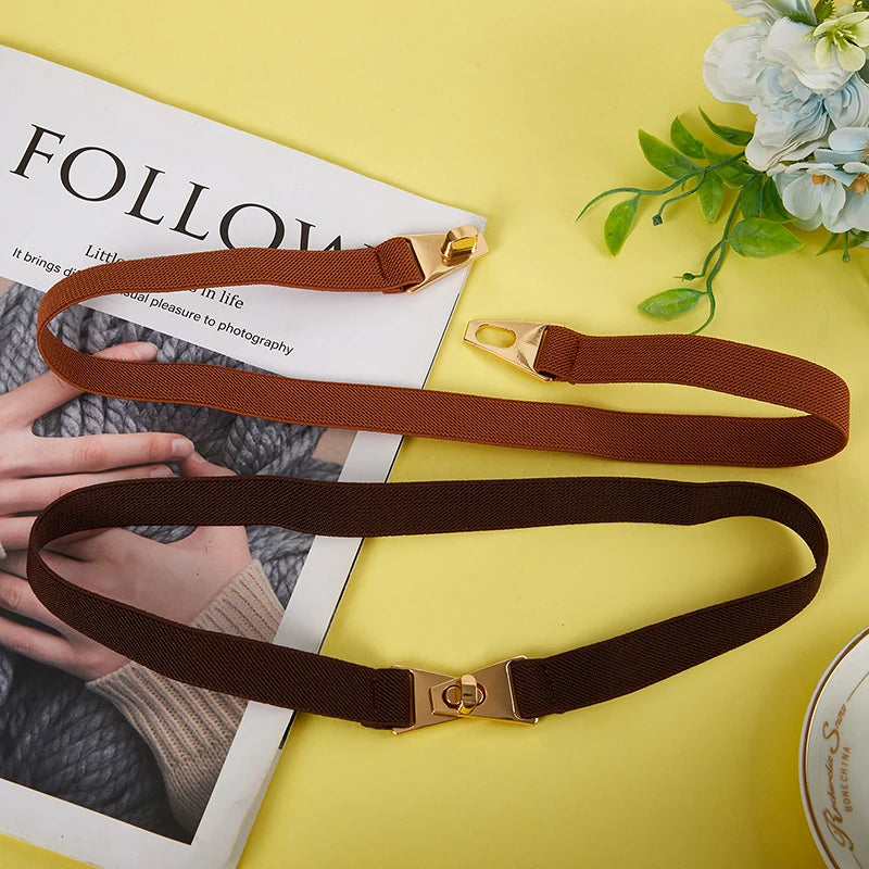 Fashion Elastic All-match Belts For Women Black Color Metal Buckle Thin Belt Casual Ladies Suit Dress Sweater Coat Waistband