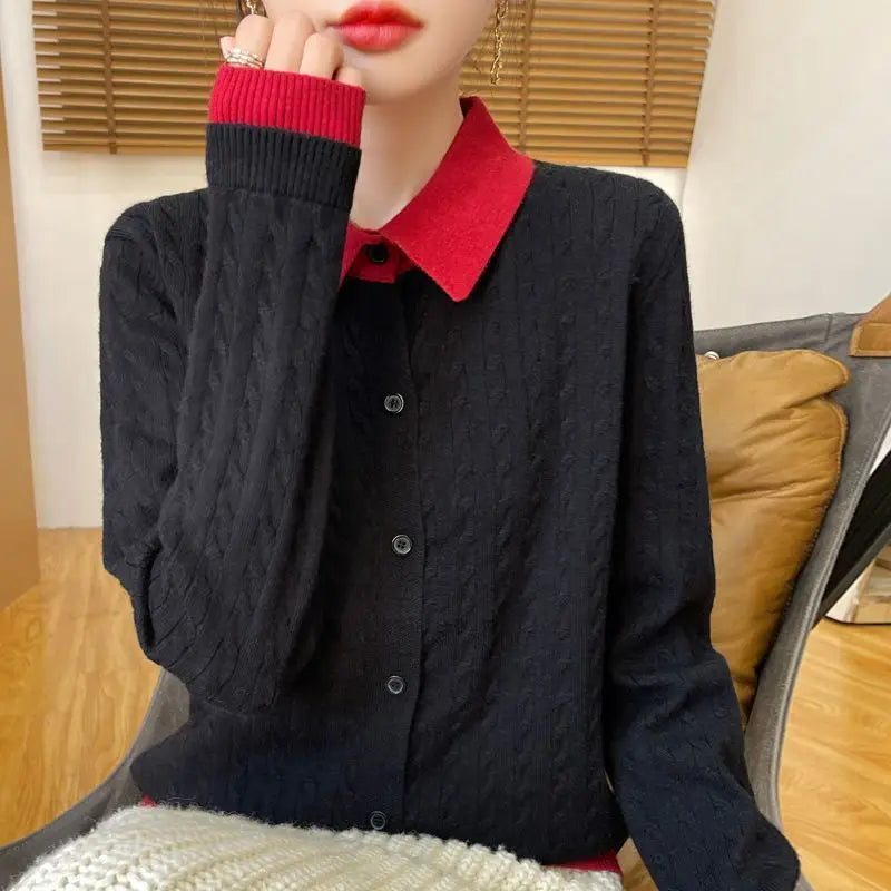 CN Fujian Zweiteiliger Strickcardigan - Größe L Polyester Knopf