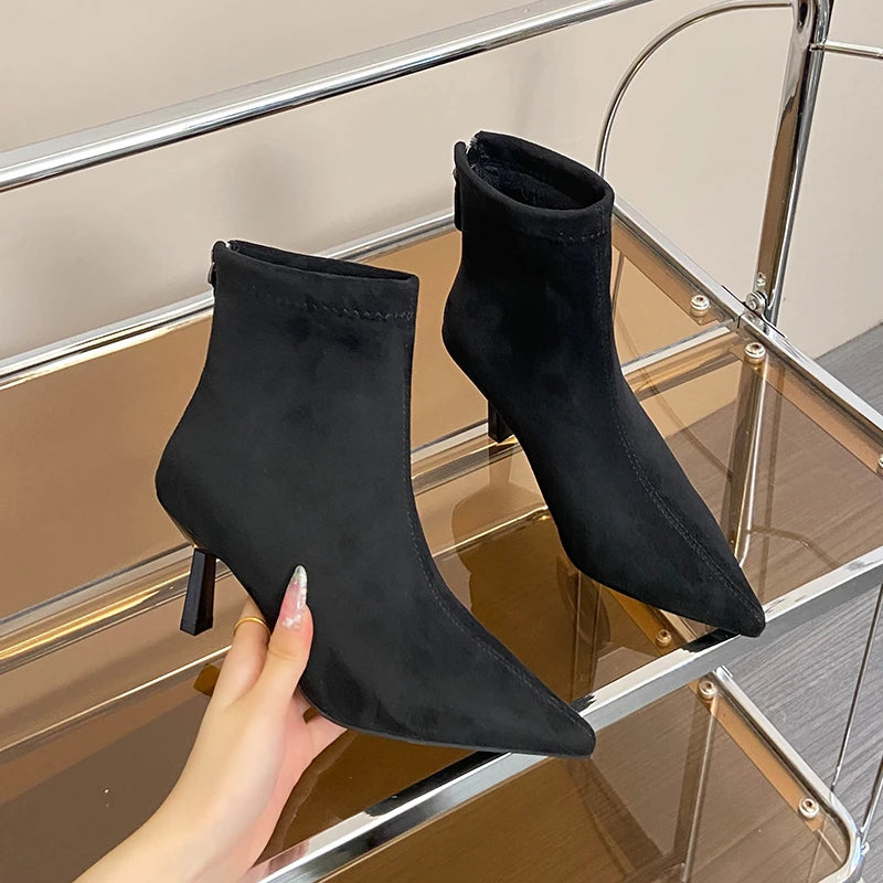 Ghete vintage Ohmmayby, toc subțire - înălțimea tocului 5-8 cm, până la gleznă, căptușeală din fleece