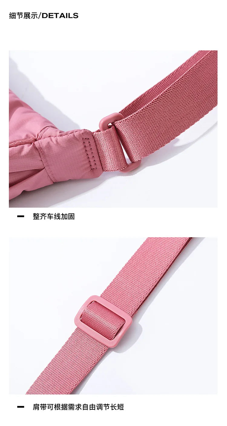 Solid Color Women's Portable Shoulder Bag Simple Female Nylon Cloth Padded Crossbody Bags Travel Purse Handbags Messenger Bag