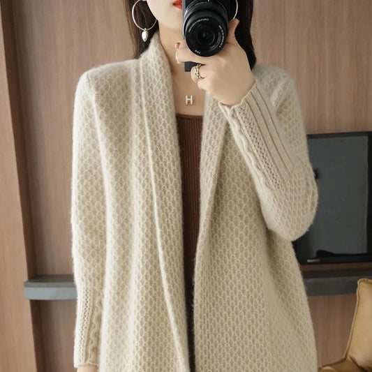 Yipn.igacoyou Cardigan Strickjacke Locker - Länge 66 cm Größe S-XL
