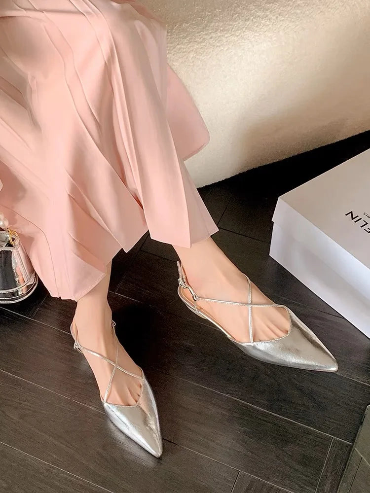 Designer Women Flats Sandals Elegant Pointed Toe Slingback Shoes Woman Summer 2025 Trend Fashion Flip Flops Sandalias De Mujer