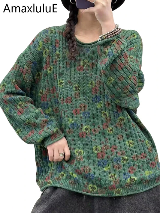 Amax LuluE Pullover Bedruckt Winter OAusschnitt-XL Baumwolle