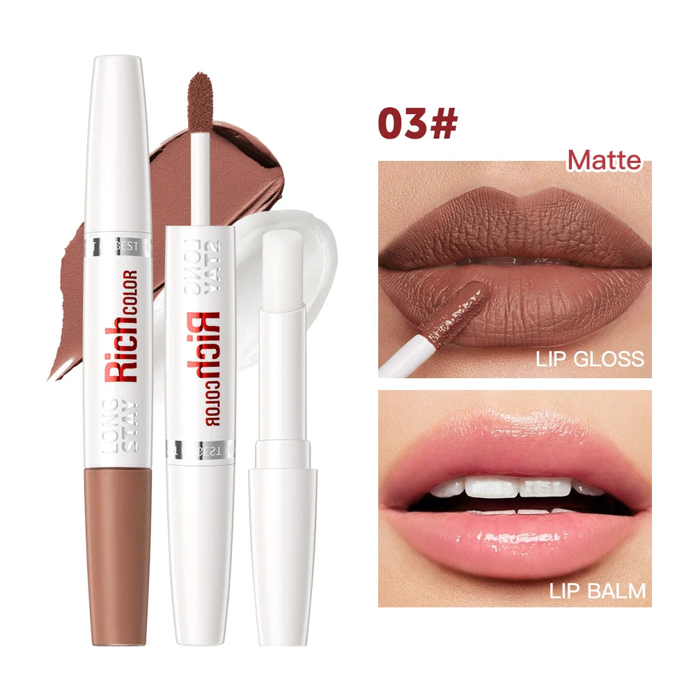 Double Head Matte Liquid Lipstick & Lip Plumper Oil Waterproof Long-Lasting Makeup Lip Balm Reduce Fine Lines Lipgloss Cosmetics