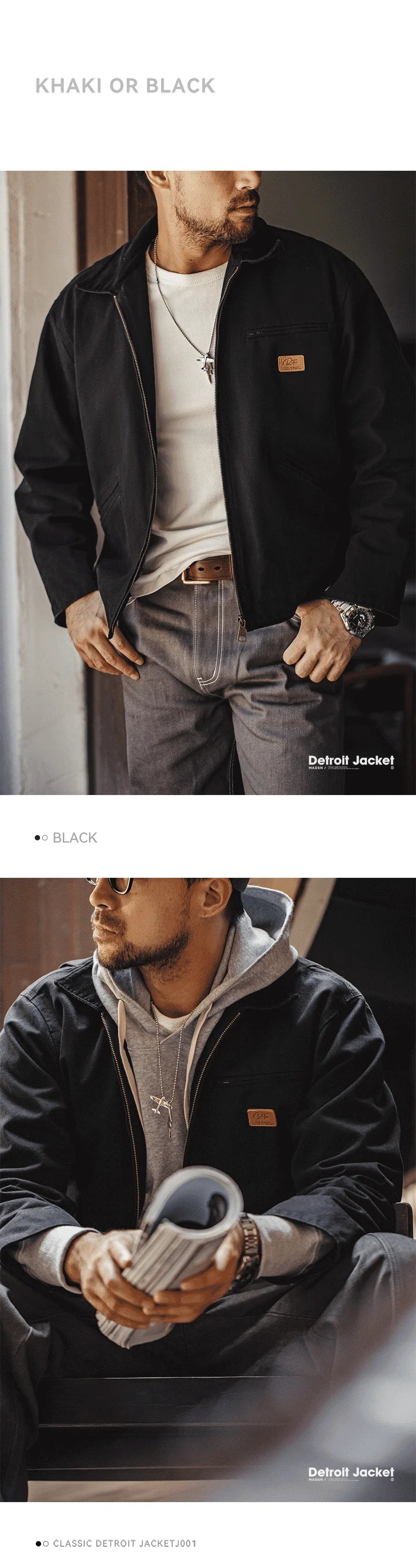 Maden J001 Retro Canvas Jacke - Reißverschluss, Baumwolle