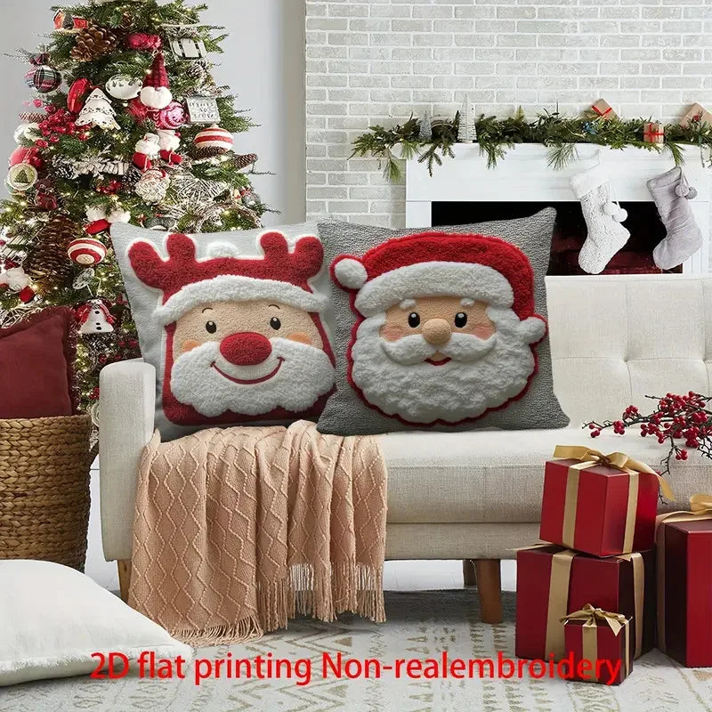 Christmas Pillow Cover Snowman and Reindeer Digital Print Sofa Cushion for Home Office and Living Room Festive Decoration