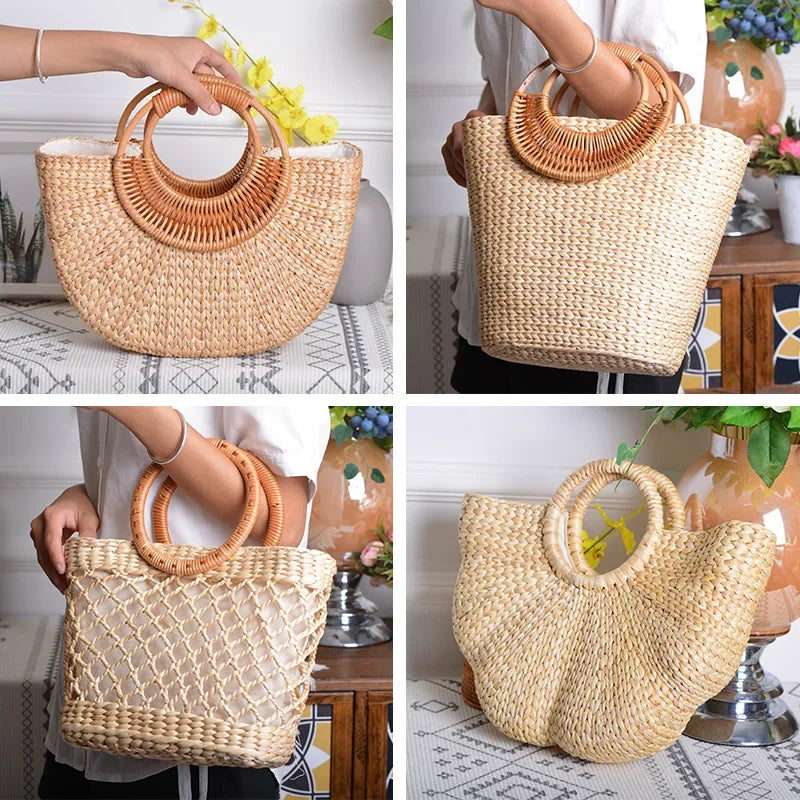 Beach Bag Women 2022 Summer New Elegant Woven Straw Bags Female Bohemia Knitted Large Tote Handbag Vacation Casual