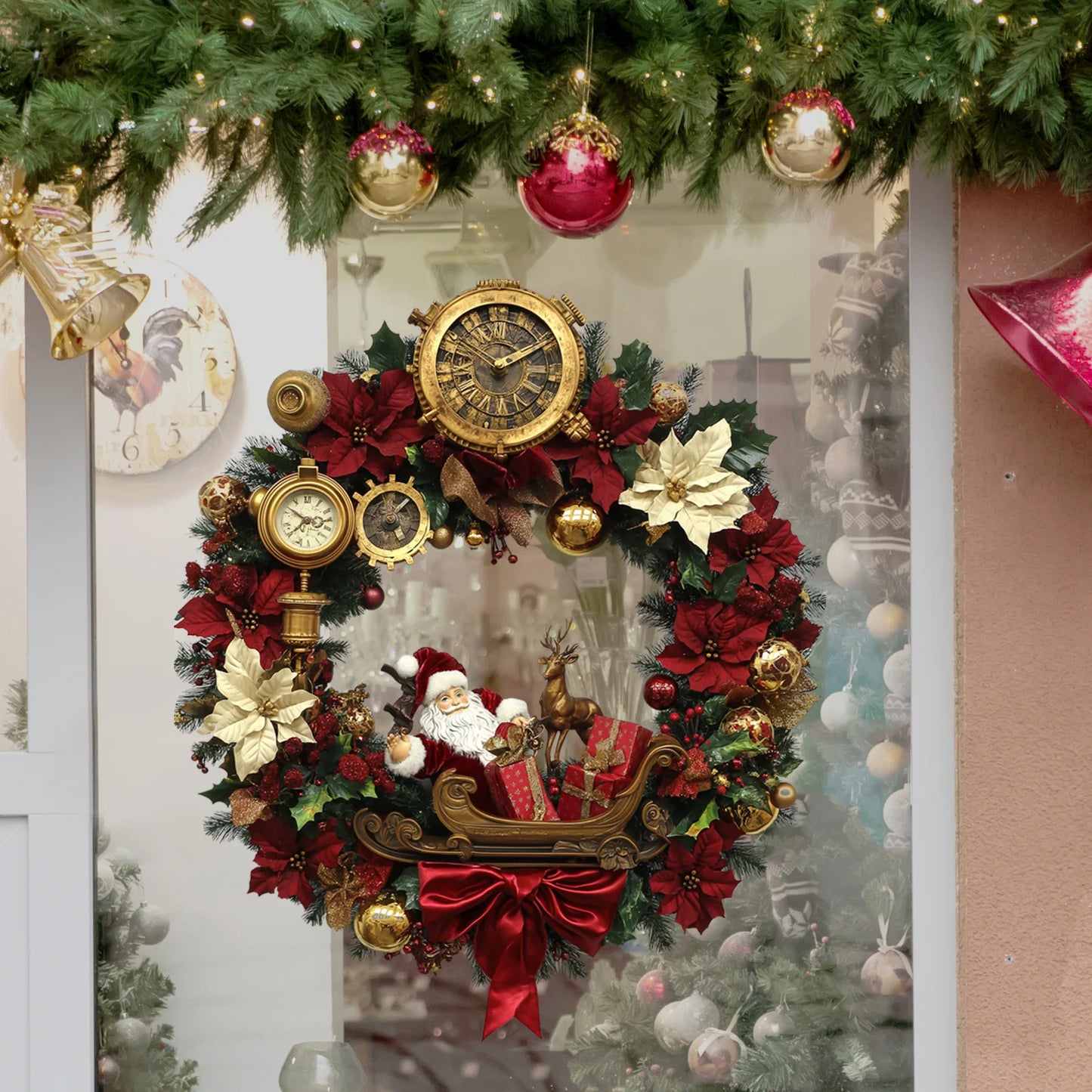3D Christmas Decor Wreath Decoration Christmas Wall Stereo Garland Pendant Holiday Party Door and Window Decoration Wall Sticker