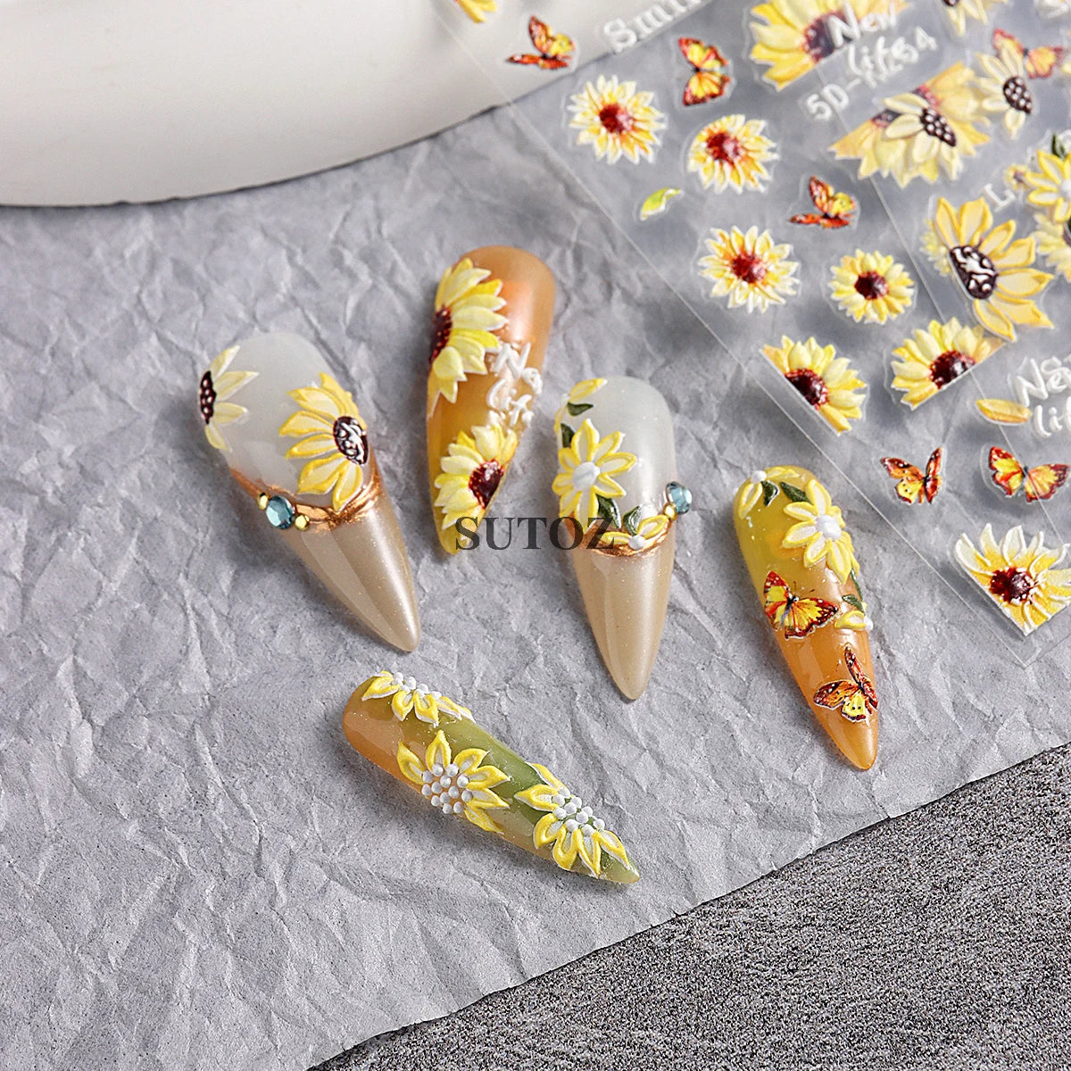 GL5D-K256 5D Sonnenblumen Nagelsticker - Herbstdesign Prägung