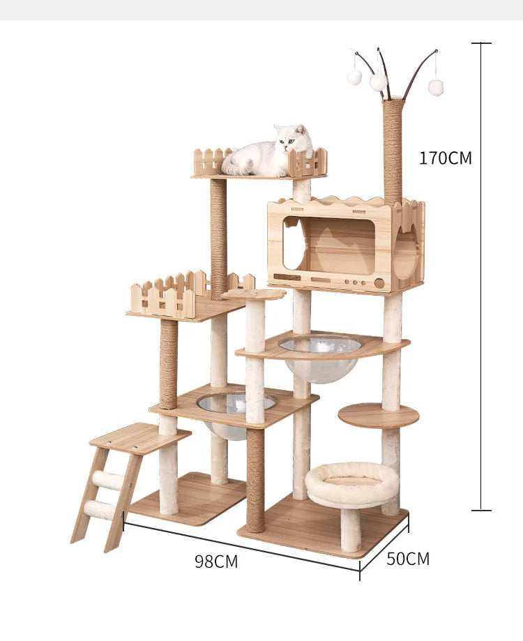 Großer Holz Katzenbaum Mit Raum Pod Multi-Level Katzen Turm & Kratzbäume Langlebig Katzen Möbel Für Indoor Katzen Katzen Spielzeug