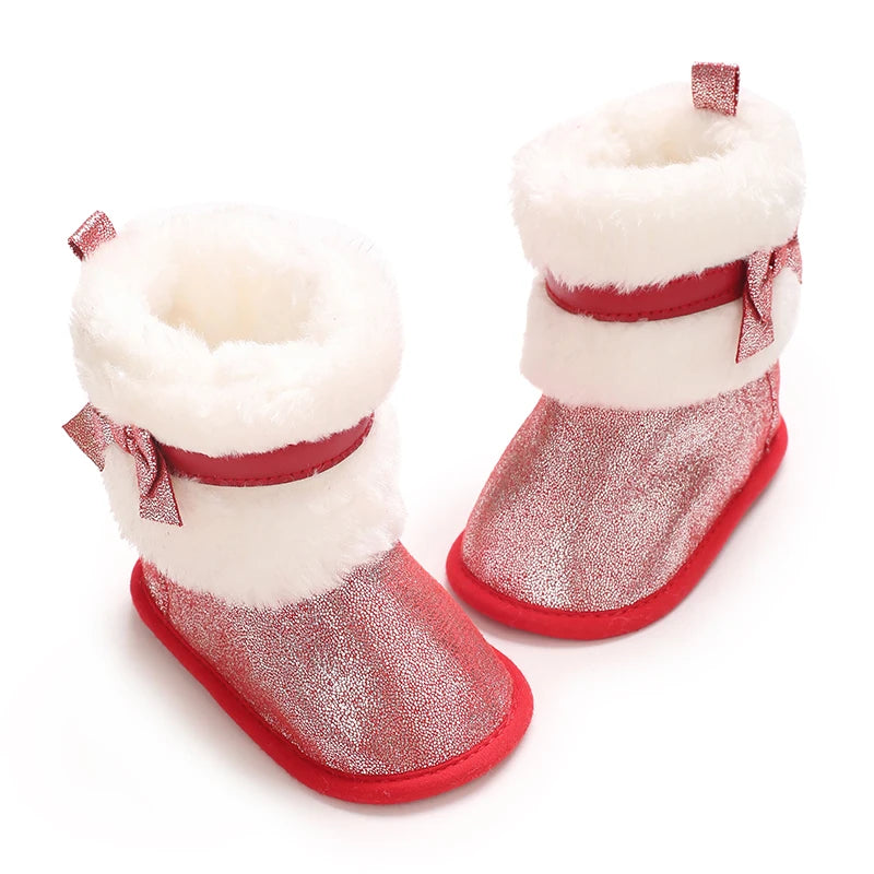 Baby-Schneestiefel für Mädchen, 2025, Winter, neue Baby-Baumwollschuhe, Mädchenmode, glänzende kurze Stiefel mit dicken Samt-Baumwollstiefeln