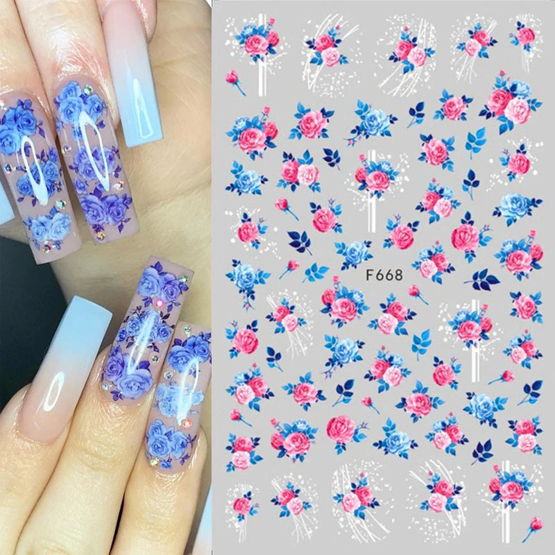 New Spring Fresh Flowers Butterfly 3D Nail Stickers Colorful Laser Butterflies Geometric Pattern Stickers Nail Decoration 1PCS