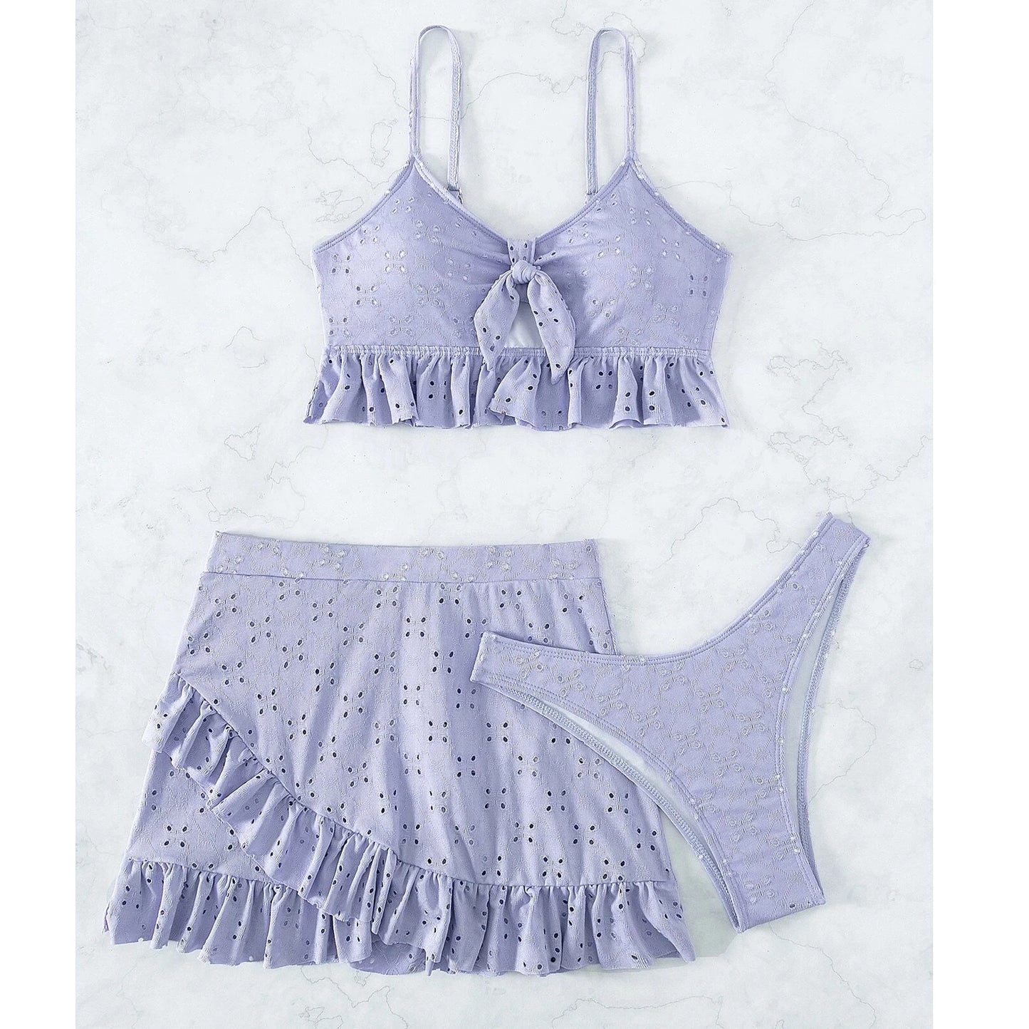 2025 3pack Schwimmbekleidung Frauen: Bikini Schwimmanzug Strand Rock - Knoten Badeanzug Strandmode Rüschen Zweiteilig Bikini Set Biquini Vielseitigkeit