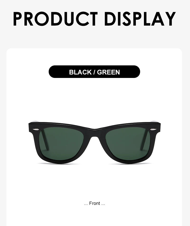 ROGBAE Trendige Sonnenbrille Herren Klassiker Glas Linse Acetat Sonnen Brille R2140 Luxus Marke Nieten Design Schutzbrille Damen Sonnenbrille