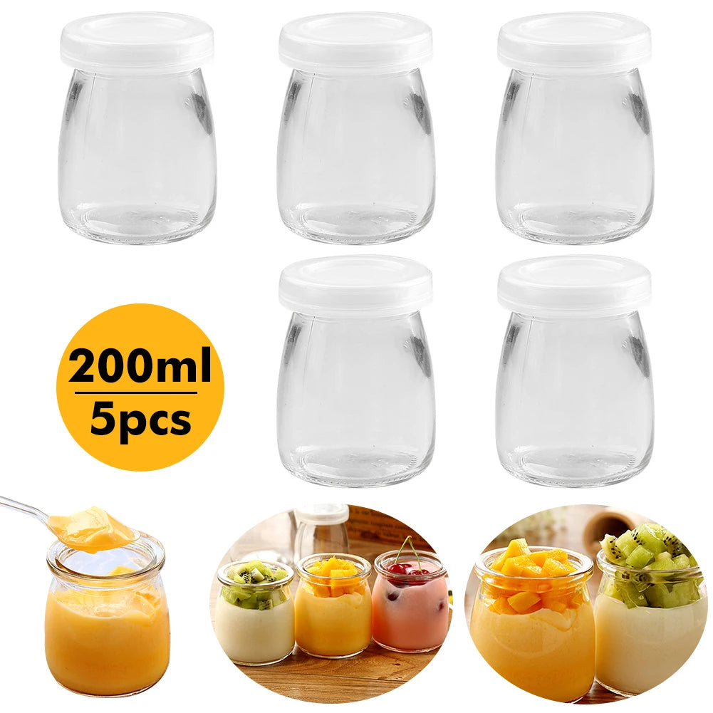 Glass Jar, Mini Yogurt Pudding Bottle, Milk Jelly Baking Pot, Home Food Storage Container, Heat-Resistant, 100ml, 200ml, 5Pcs