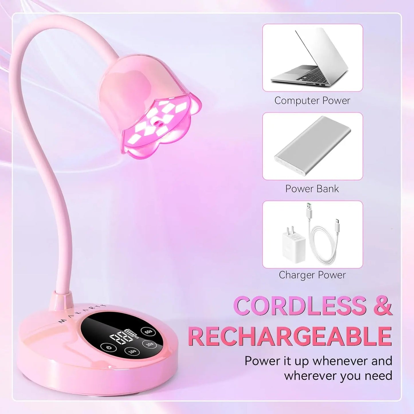 Makartt UV LED Nail Lamp Rechargeable Mini UV Light for Gel Nails Polish Fast Curing Goosenecks UV Lamp 10W Equitment Manicure
