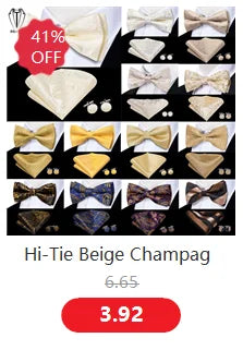 Hi-Tie Peach Pink Salmon Silk Mens Bow Tie Pocket Square Cufflinks Set Pre-tied Butterfly Knot Bowtie for Male Wedding Business