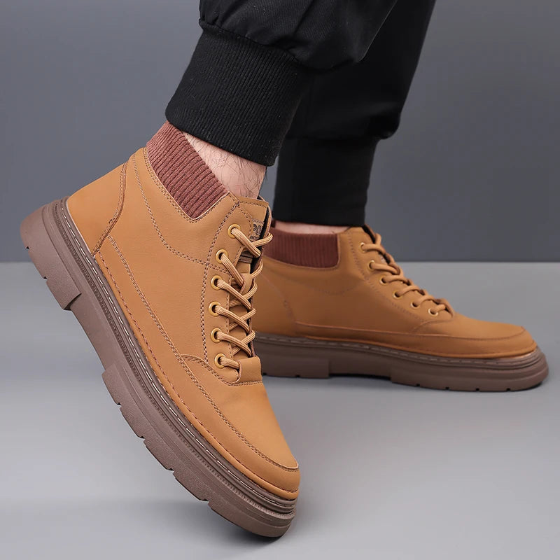 YEISNDOOCN Hochwertige Leder Stiefel - Größe EU 41-46 Schnürung