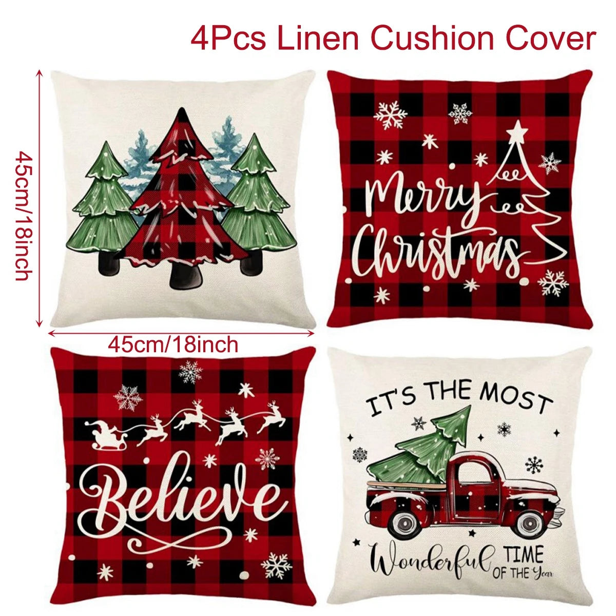 4pcs Christmas Cushion Cover Pillowcase Merry Christmas Decoration Linen Pillow Cases Home 2025 Xmas Gifts Pillow Covers 2026
