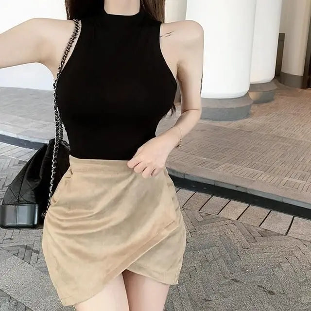 Sexy Tank Top Solid Halter Crop Tops Women Summer Camis Turtleneck Camisole Fashion Casual Tube Female Sleeveless Cropped Vest