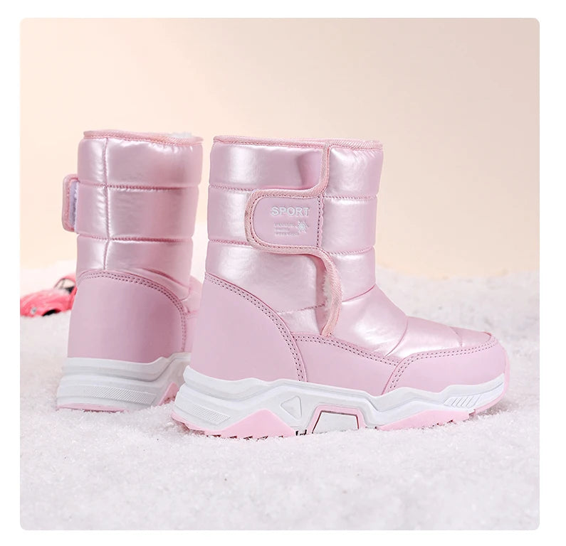 Neue Kinder Schnee Stiefel Winter High-top Warme Baumwolle Schuhe für Kinder Jungen Mädchen Warme Plüsch Futter Stiefeletten anti-skid Wasserdicht