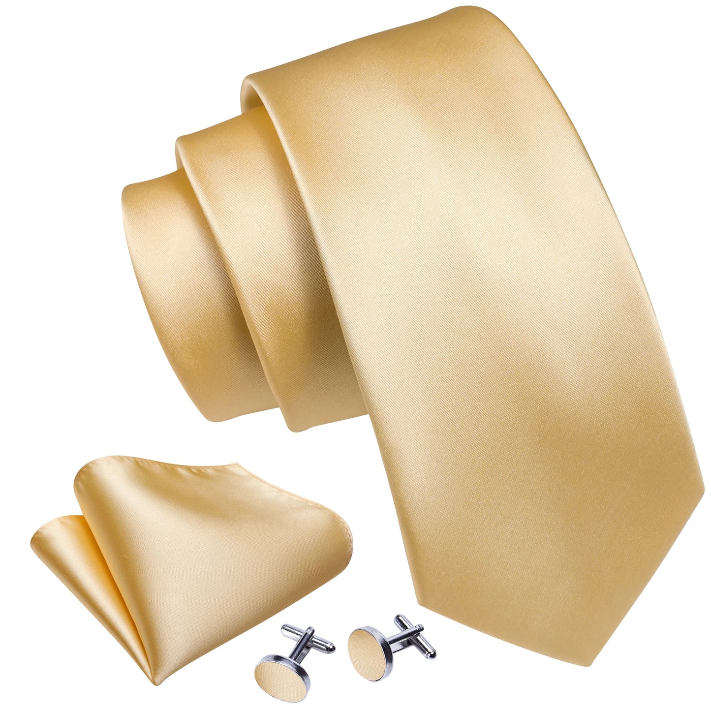 Fashion Silk Men Tie Set Gold Yellow Orange Solid Paisley Striped Plaid Floral Necktie Pocket Square Cufflinks Wedding Business