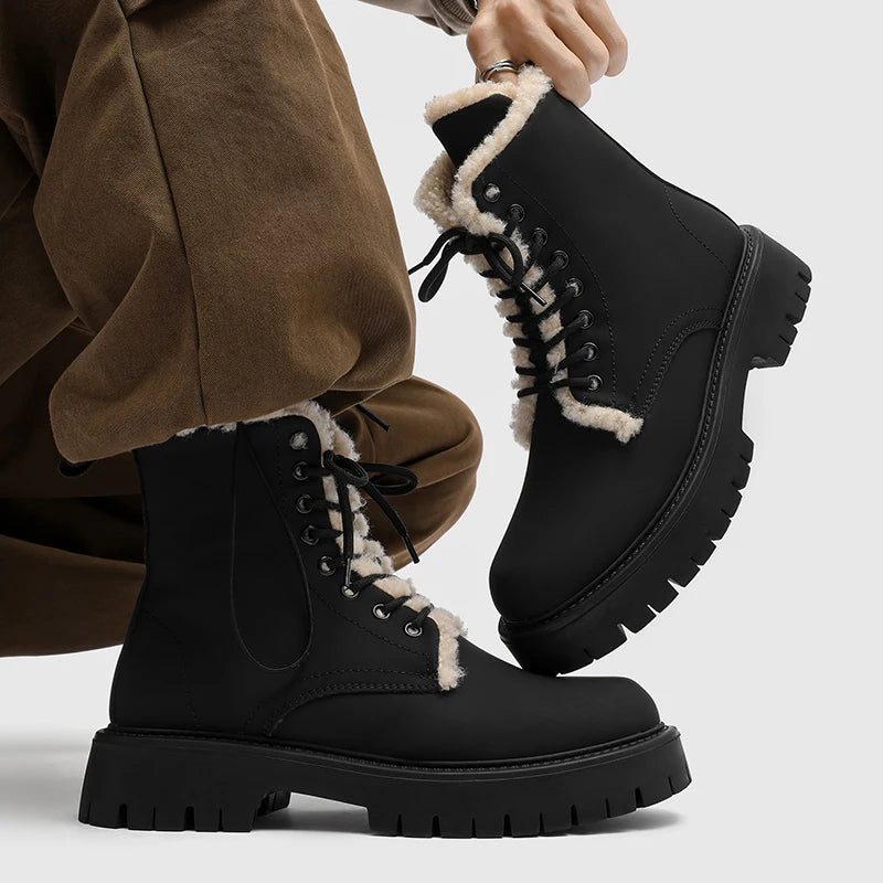 CN Fujian Warme Bequeme Schnürstiefel Leder Veloursleder - Absatz 3-5 cm Innen PU Kurzplüsch