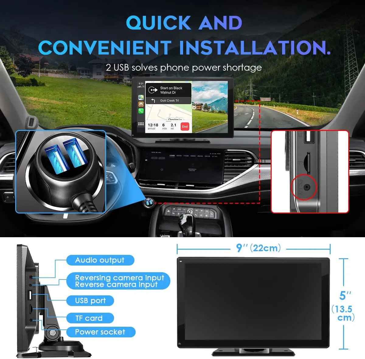 Autoradio 2025: Universal 9" Kabelloses Apple CarPlay Android Auto Bluetooth GPS FM AUX Multimedia-System