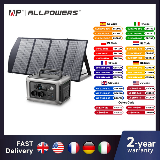 ALLPOWERS R600 Portable Powerstation with Solarpanel (Optional)，299Wh 600W LiFePO4 Battery for Home Backup Outdoors Camping RV